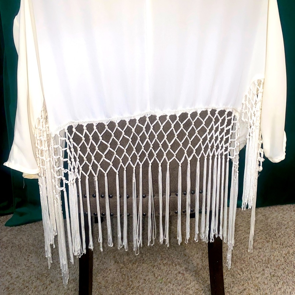 White Fringe Cardigan